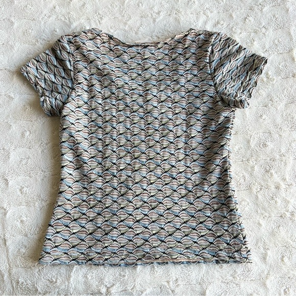 Wrapper Short Sleeve VNeck Tee Top Womens Medium Multicolor Patterned AOP Vtg - Picture 2 of 10